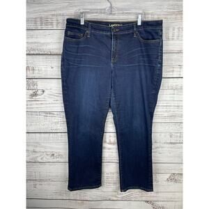 Lands End Women’s Mid Rise True Straight Jeans 16 Petite Dark Wash Stretch